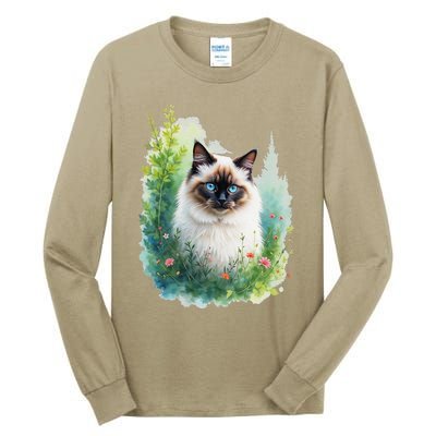 Blue Eyed Cat Forest Lover’S Nature Inspired Flowers Tall Long Sleeve T-Shirt