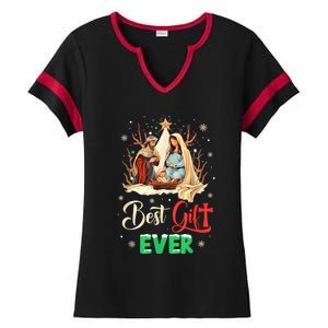 Best Ever Christmas Cool Jesus Nativity Scene Christian Ladies Halftime Notch Neck Tee