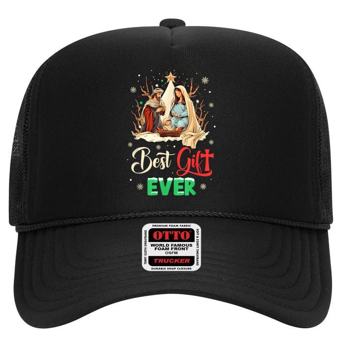 Best Ever Christmas Cool Jesus Nativity Scene Christian High Crown Mesh Back Trucker Hat