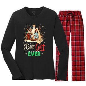 Best Ever Christmas Cool Jesus Nativity Scene Christian Women's Long Sleeve Flannel Pajama Set 