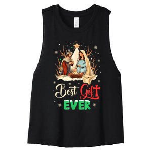 Best Ever Christmas Cool Jesus Nativity Scene Christian Women's Racerback Cropped Tank