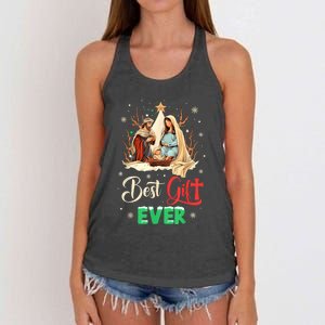 Best Ever Christmas Cool Jesus Nativity Scene Christian Women's Knotted Racerback Tank