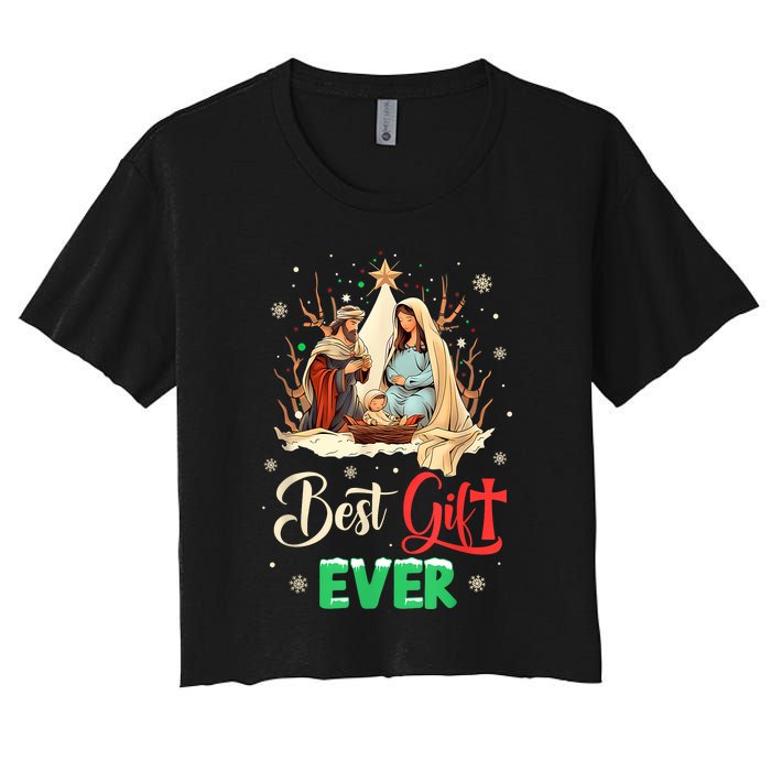 Best Ever Christmas Cool Jesus Nativity Scene Christian Women's Crop Top Tee