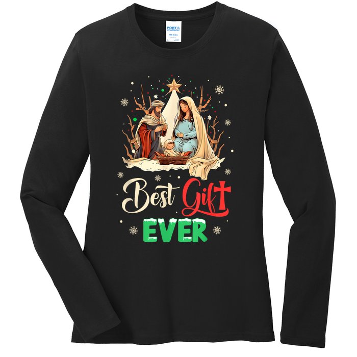 Best Ever Christmas Cool Jesus Nativity Scene Christian Ladies Long Sleeve Shirt