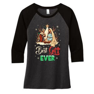 Best Ever Christmas Cool Jesus Nativity Scene Christian Women's Tri-Blend 3/4-Sleeve Raglan Shirt