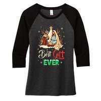 Best Ever Christmas Cool Jesus Nativity Scene Christian Women's Tri-Blend 3/4-Sleeve Raglan Shirt