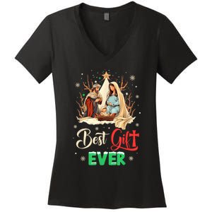 Best Ever Christmas Cool Jesus Nativity Scene Christian Women's V-Neck T-Shirt