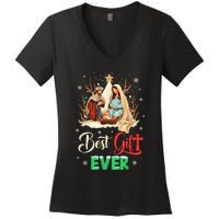 Best Ever Christmas Cool Jesus Nativity Scene Christian Women's V-Neck T-Shirt