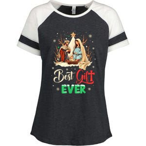 Best Ever Christmas Cool Jesus Nativity Scene Christian Enza Ladies Jersey Colorblock Tee