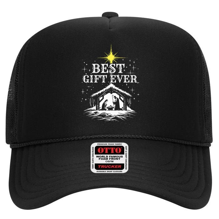 Best Ever Christmas Cool Jesus Nativity Scene Christian High Crown Mesh Back Trucker Hat