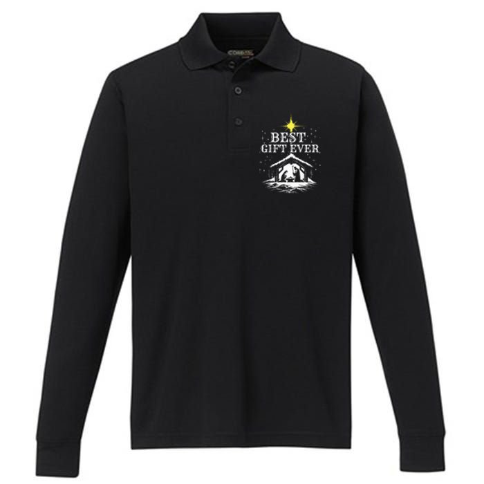 Best Ever Christmas Cool Jesus Nativity Scene Christian Performance Long Sleeve Polo