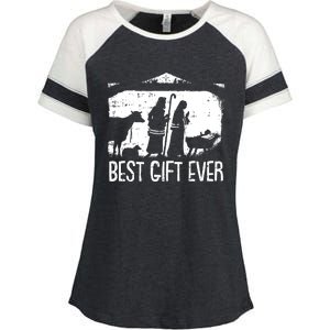 Best Ever Christmas Cool Jesus Nativity Scene Christian Great Gift Enza Ladies Jersey Colorblock Tee