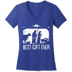 Best Ever Christmas Cool Jesus Nativity Scene Christian Great Gift Women's V-Neck T-Shirt