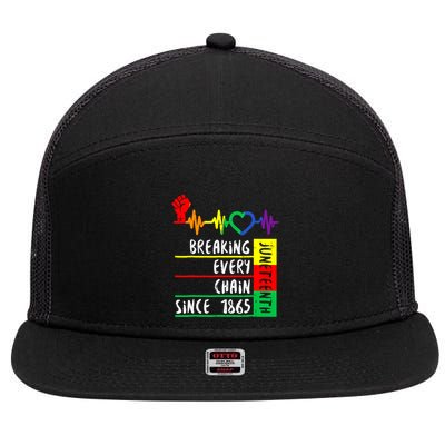 Breaking Every Chain Since 1865 Juneteenth Independence Day 7 Panel Mesh Trucker Snapback Hat