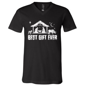 Best Ever Christmas Jesus Nativity Scene Christian Xmas  V-Neck T-Shirt