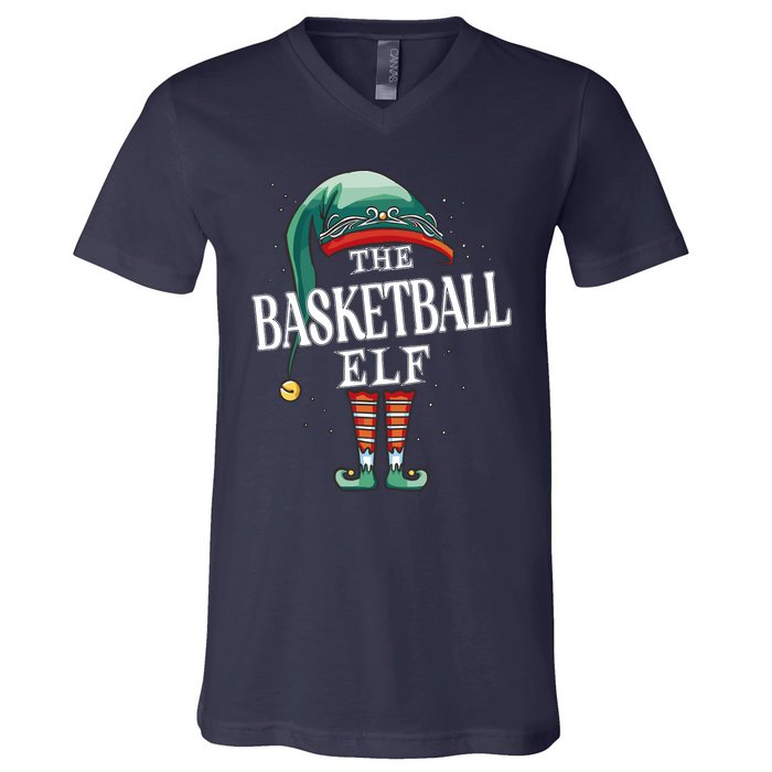 Basketball Elf Christmas Group Xmas Pajama Party V-Neck T-Shirt