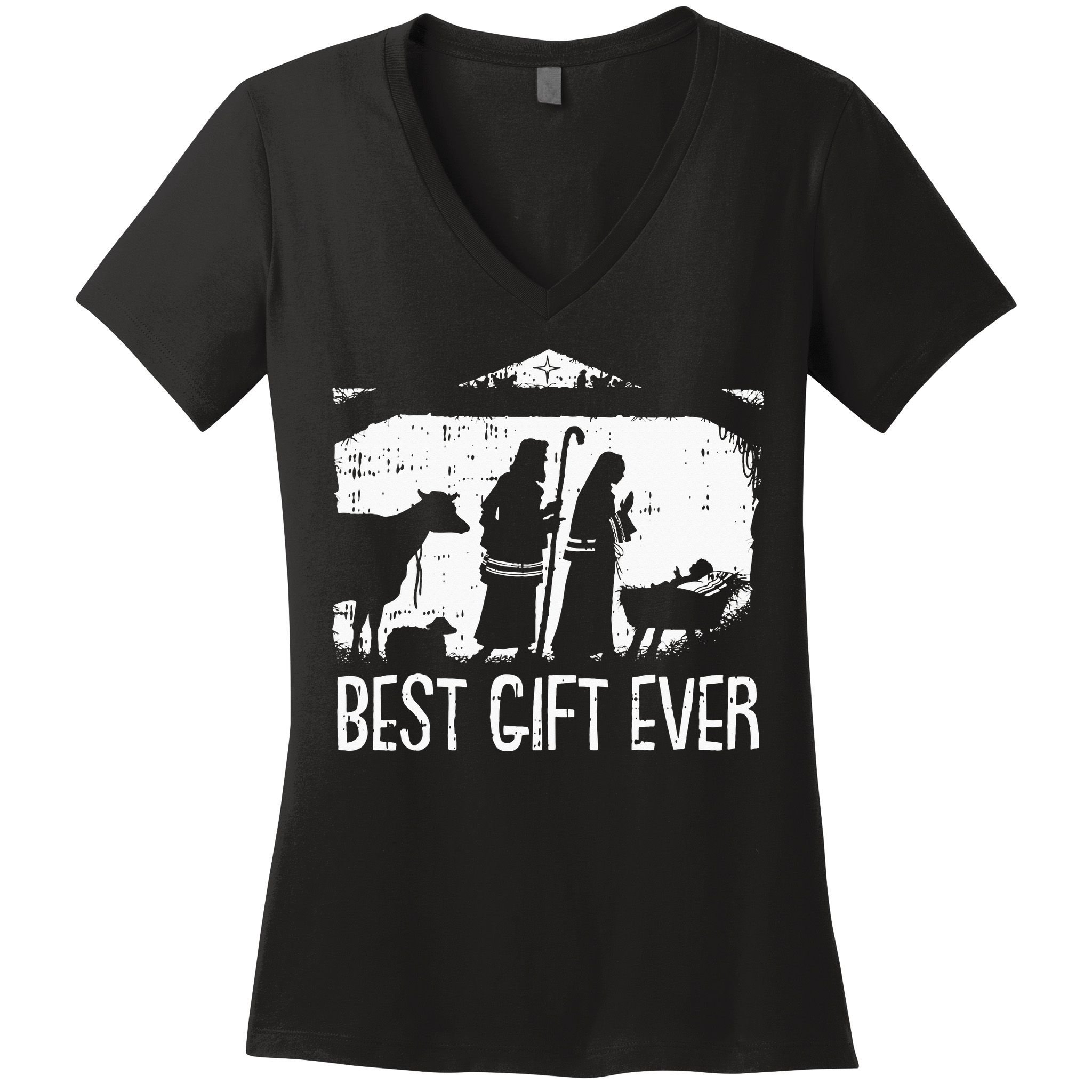 Best Ever Christmas Cool Jesus Nativity Scene Christian Women's V-Neck T-Shirt