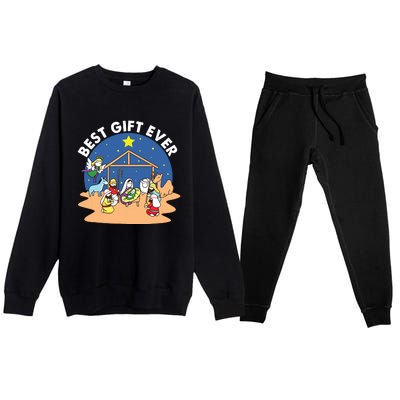 Best Ever Christmas Jesus Nativity Scene Christian Xmas Premium Crewneck Sweatsuit Set