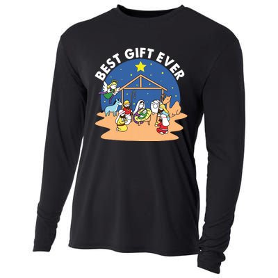 Best Ever Christmas Jesus Nativity Scene Christian Xmas Cooling Performance Long Sleeve Crew