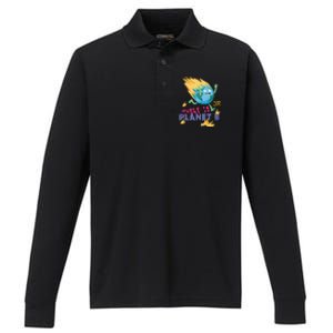 Burning Earth Cute Gift There Is No Planet B Great Gift Performance Long Sleeve Polo