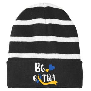 Be Extra Cute T21 World Down Syndrome Awareness Day Striped Beanie with Solid Band