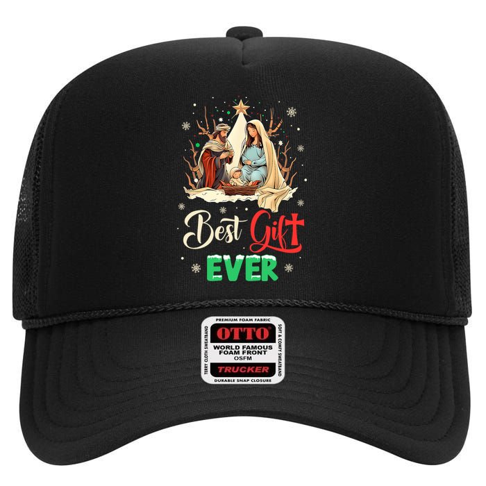 Best Ever Christmas Cool Jesus Nativity Scene Christian High Crown Mesh Back Trucker Hat