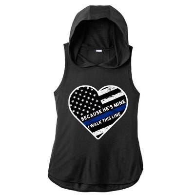 Because He's Mine I Walk This Line Back The Blue Ladies PosiCharge Tri-Blend Wicking Draft Hoodie Tank