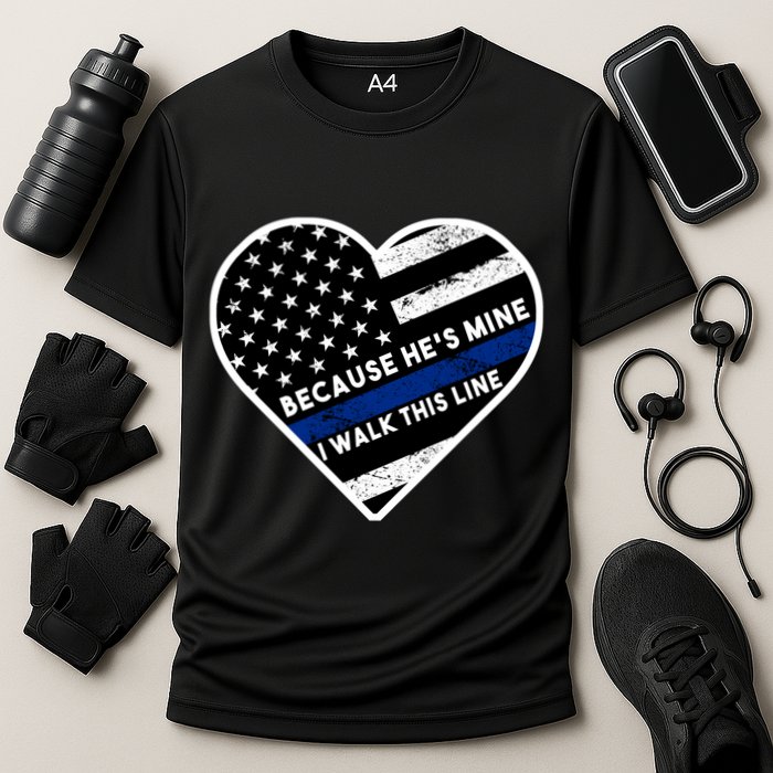 Because He's Mine I Walk This Line Back The Blue Cooling Performance Crew T-Shirt