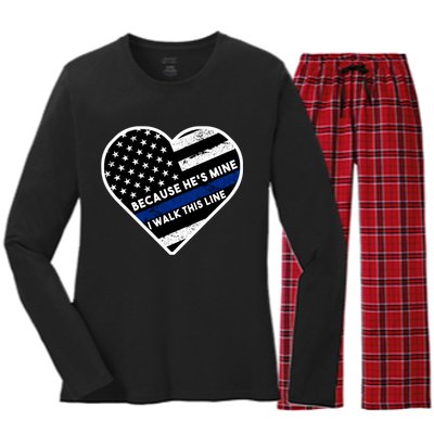 Because He's Mine I Walk This Line Back The Blue Women's Long Sleeve Flannel Pajama Set 