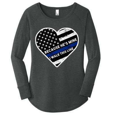 Because He's Mine I Walk This Line Back The Blue Women's Perfect Tri Tunic Long Sleeve Shirt