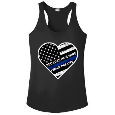 Because He's Mine I Walk This Line Back The Blue Ladies PosiCharge Competitor Racerback Tank