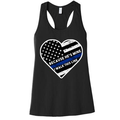 Because He's Mine I Walk This Line Back The Blue Women's Racerback Tank