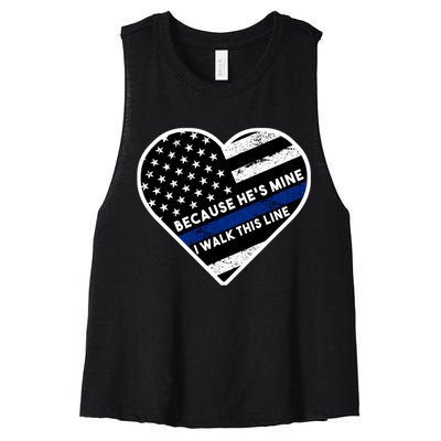 Because He's Mine I Walk This Line Back The Blue Women's Racerback Cropped Tank