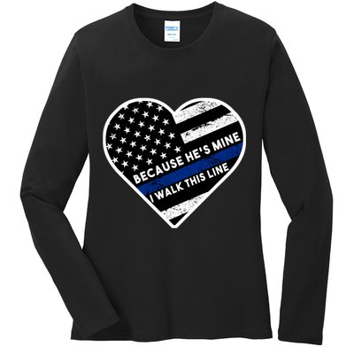 Because He's Mine I Walk This Line Back The Blue Ladies Long Sleeve Shirt