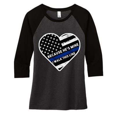 Because He's Mine I Walk This Line Back The Blue Women's Tri-Blend 3/4-Sleeve Raglan Shirt