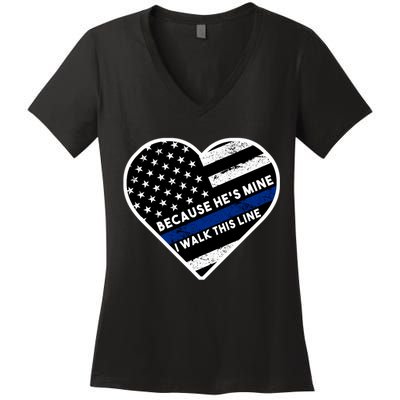 Because He's Mine I Walk This Line Back The Blue Women's V-Neck T-Shirt