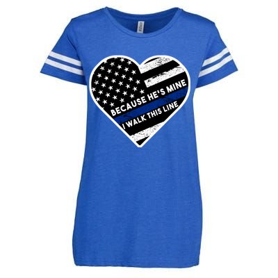 Because He's Mine I Walk This Line Back The Blue Enza Ladies Jersey Football T-Shirt