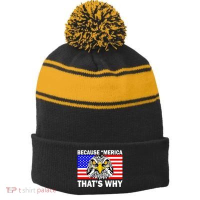 Because 'Merica That's Why! Eagle Stripe Pom Pom Beanie