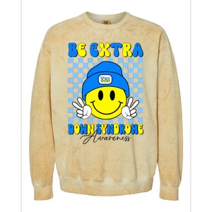 Be Extra Down Syndrome Awareness Yellow And Blue Smile Face Colorblast Crewneck Sweatshirt