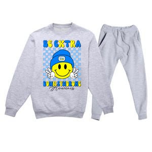 Be Extra Down Syndrome Awareness Yellow And Blue Smile Face Premium Crewneck Sweatsuit Set