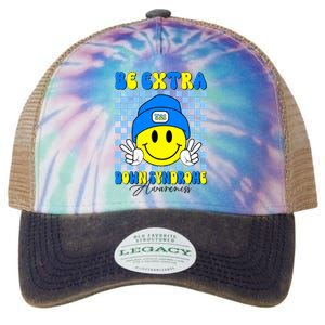 Be Extra Down Syndrome Awareness Yellow And Blue Smile Face Legacy Tie Dye Trucker Hat