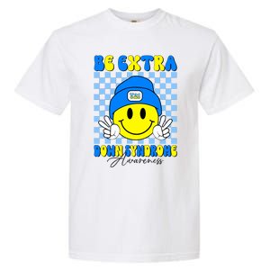 Be Extra Down Syndrome Awareness Yellow And Blue Smile Face Garment-Dyed Heavyweight T-Shirt