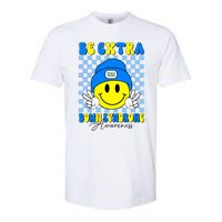 Be Extra Down Syndrome Awareness Yellow And Blue Smile Face Softstyle CVC T-Shirt