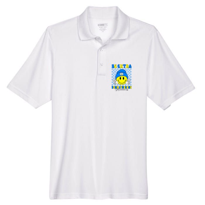 Be Extra Down Syndrome Awareness Yellow And Blue Smile Face Men's Origin Performance Pique Polo