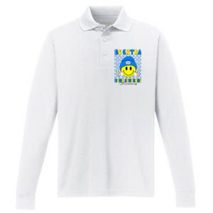 Be Extra Down Syndrome Awareness Yellow And Blue Smile Face Performance Long Sleeve Polo