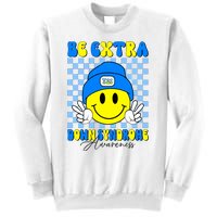 Be Extra Down Syndrome Awareness Yellow And Blue Smile Face Sweatshirt