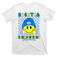 Be Extra Down Syndrome Awareness Yellow And Blue Smile Face T-Shirt