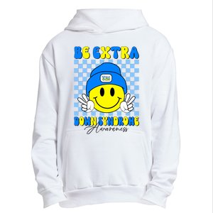 Be Extra Down Syndrome Awareness Yellow And Blue Smile Face Urban Pullover Hoodie