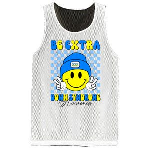 Be Extra Down Syndrome Awareness Yellow And Blue Smile Face Mesh Reversible Basketball Jersey Tank