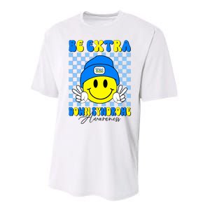 Be Extra Down Syndrome Awareness Yellow And Blue Smile Face Performance Sprint T-Shirt